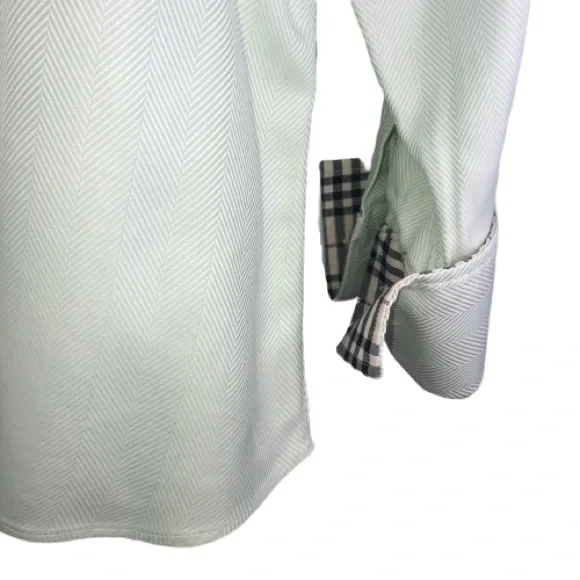 BURBERRY LONDON Mens Oxford French Cuffs Dress Shirt Nova Check Mint Green - Picture 4 of 10